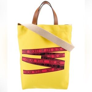 JW ANDERSON Yellow Tote with Red Accents and Brown Saddle Leather Handle